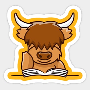 highland cow read a book Sticker